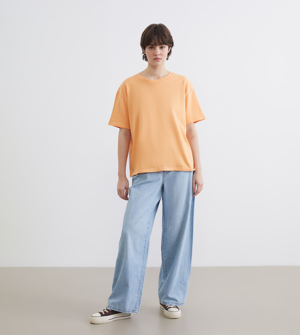 LC Waikiki  T-Shirts - Light Orange Short Sleeve T-Shirts