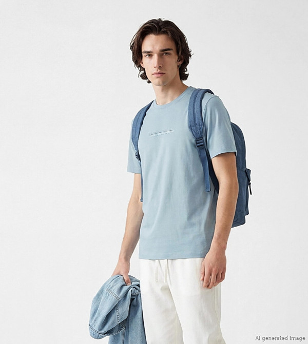 LC Waikiki  workwear-reworked - Light Blue Round Neck T-Shirts