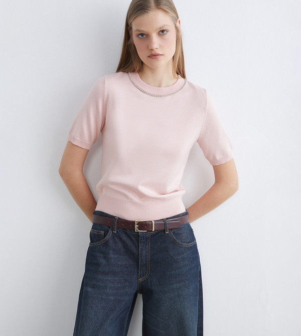 LC Waikiki Sweaters - Pink Round Neck Sweaters