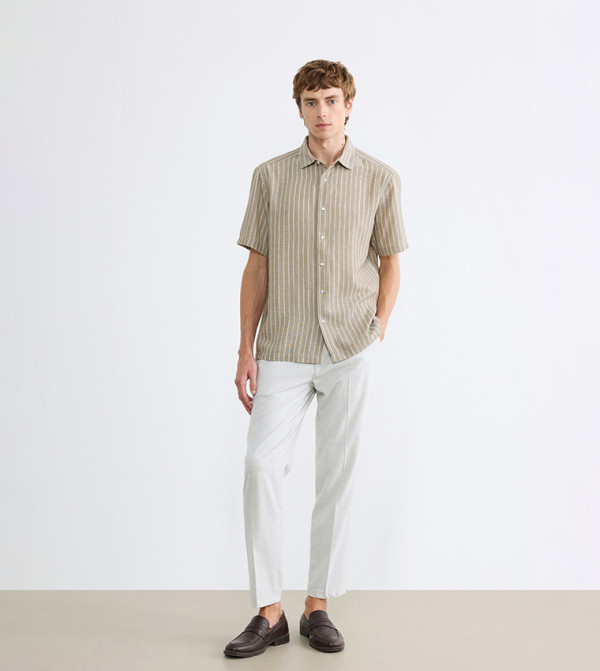 LC Waikiki striped-society-m - LIGHT KHAKI Short Sleeves