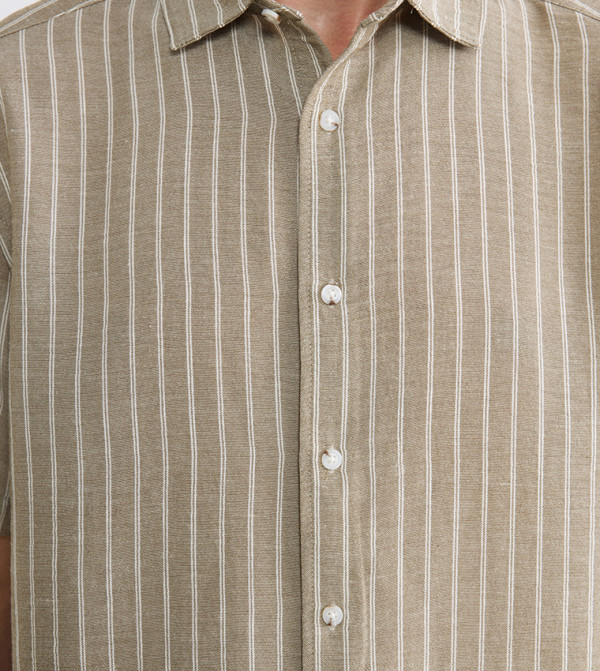 LC Waikiki striped-society-m - LIGHT KHAKI Short Sleeves