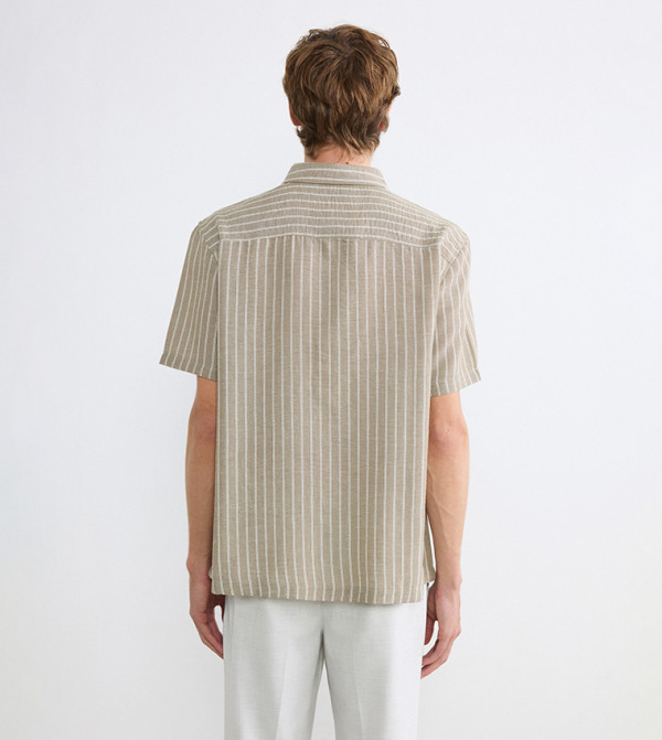 LC Waikiki striped-society-m - LIGHT KHAKI Short Sleeves