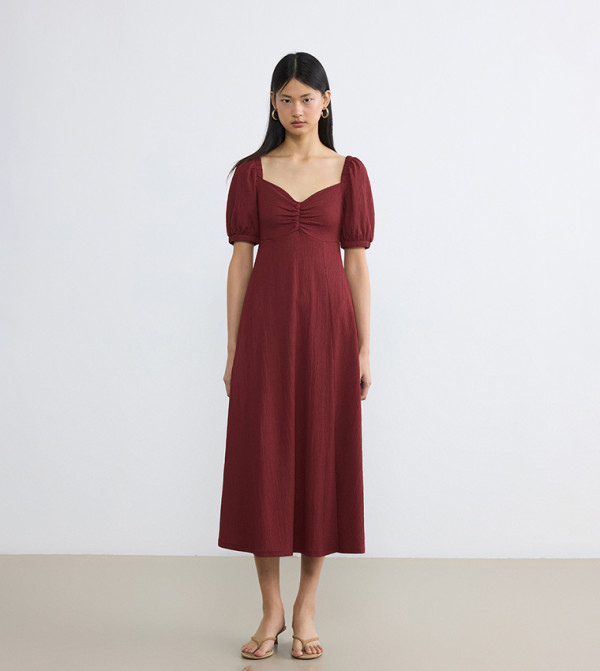 اٍل سي واي كيكي  statement-sleeve-babydoll - بورغندي Midi Dresses