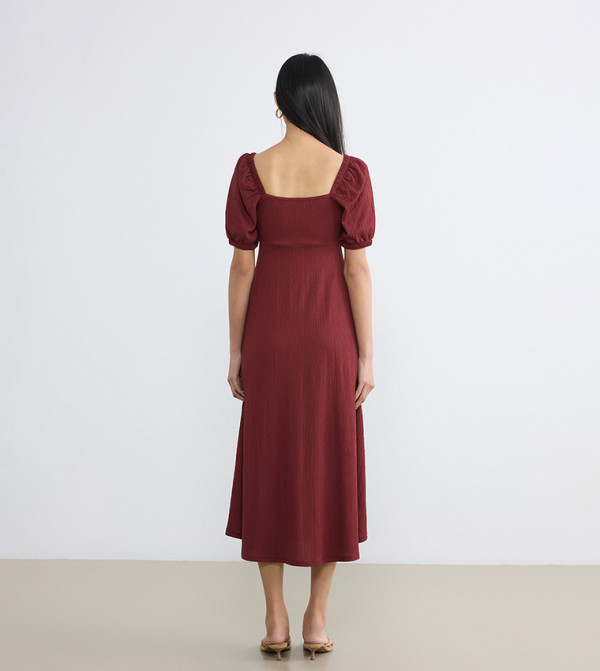 اٍل سي واي كيكي  statement-sleeve-babydoll - بورغندي Midi Dresses