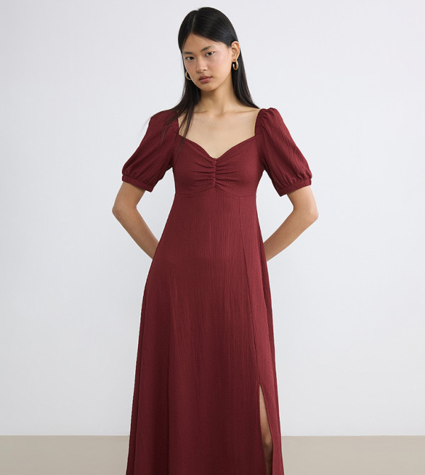 اٍل سي واي كيكي  statement-sleeve-babydoll - بورغندي Midi Dresses