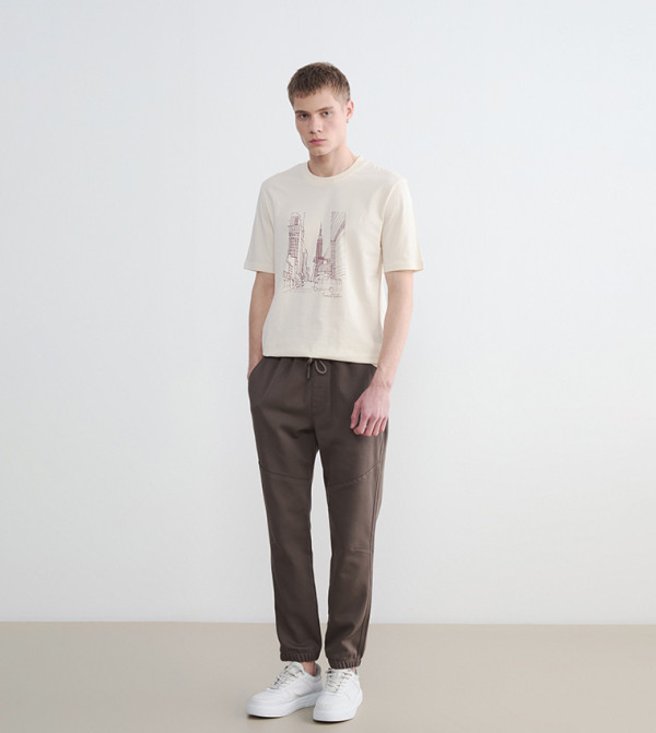 اٍل سي واي كيكي  تيشيرتات كاجوال - كريمي  Round Neck T-Shirts