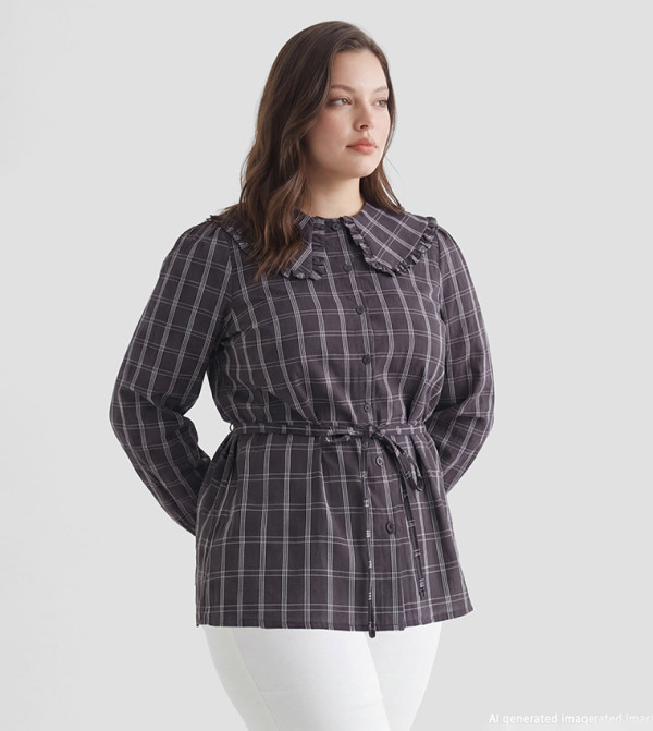 اٍل سي واي كيكي  checkered-plaid-w - رمادي تونيك