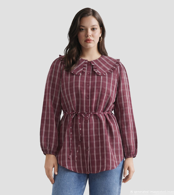 اٍل سي واي كيكي  checkered-plaid-w - أحمر  تونيك