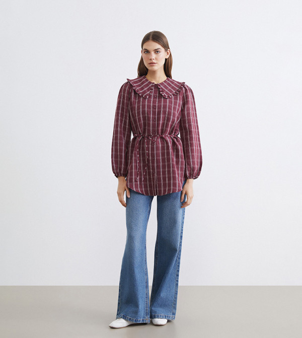 اٍل سي واي كيكي  checkered-plaid-w - أحمر  تونيك