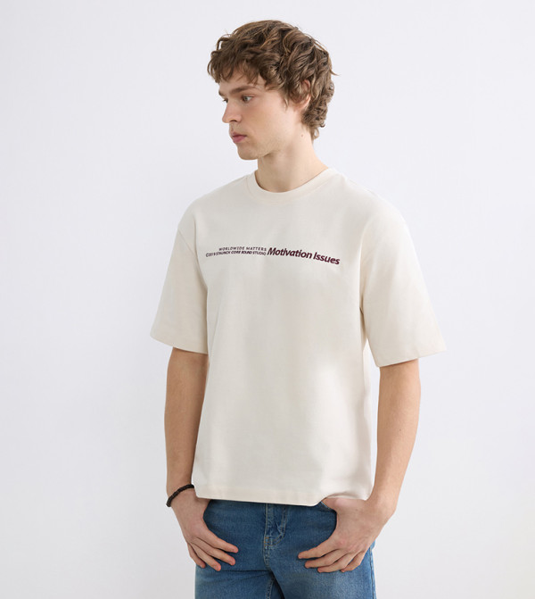 اٍل سي واي كيكي  ملابس - بيج Round Neck T-Shirts