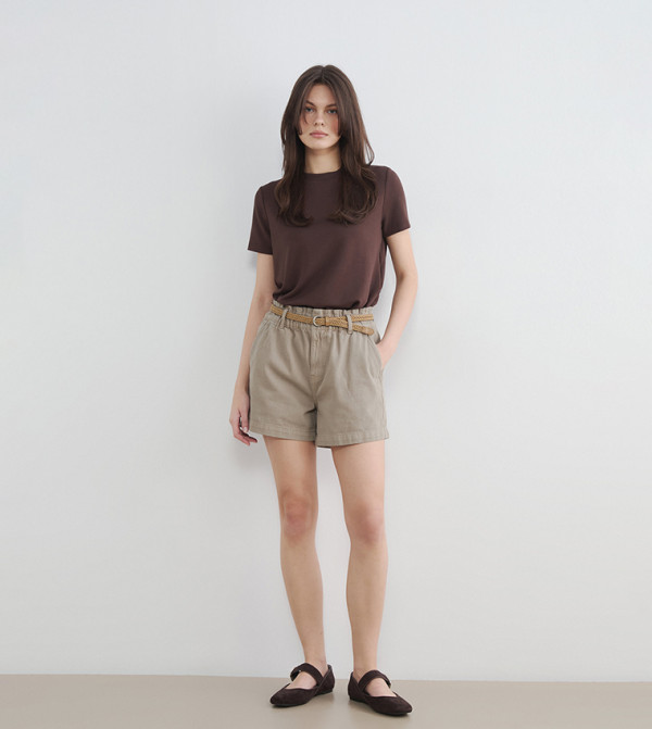 LC Waikiki  Denim shorts - Khaki Short Sleeve T-Shirts
