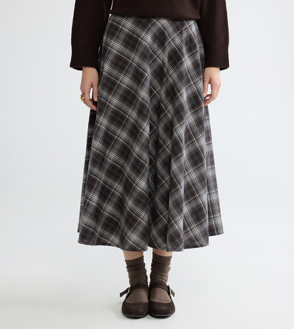 LC Waikiki  checkered-plaid-w - Dark Brown Midi Skirts