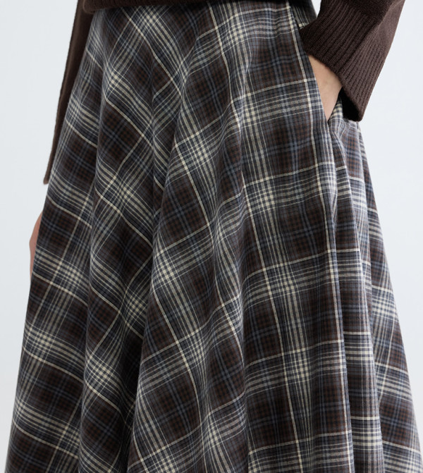 LC Waikiki  checkered-plaid-w - Dark Brown Midi Skirts