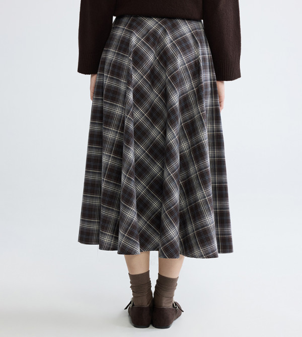 LC Waikiki  checkered-plaid-w - Dark Brown Midi Skirts