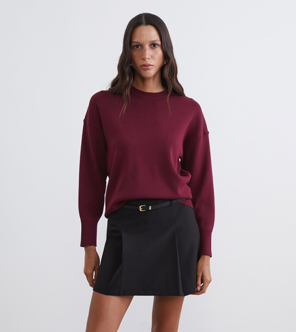 LC Waikiki  Sweaters - Maroon Round Neck Sweaters