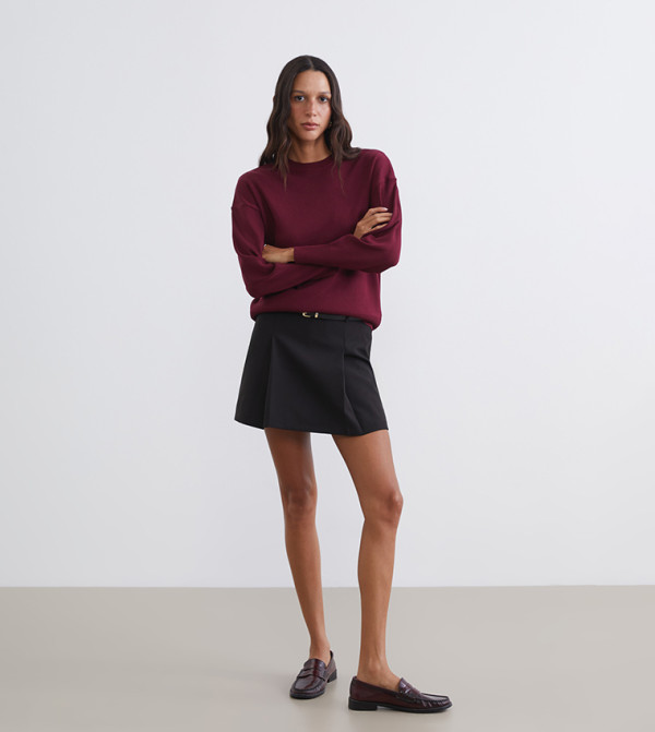LC Waikiki  Sweaters - Maroon Round Neck Sweaters