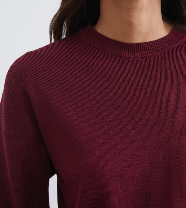 LC Waikiki  Sweaters - Maroon Round Neck Sweaters
