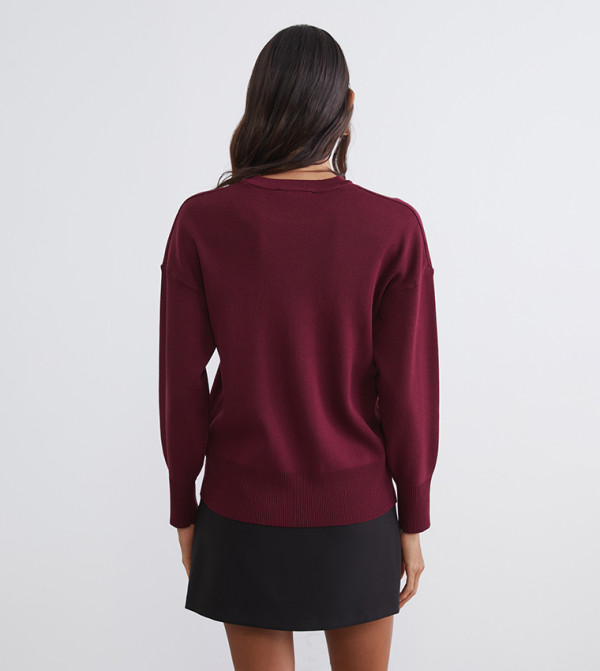 LC Waikiki  Sweaters - Maroon Round Neck Sweaters