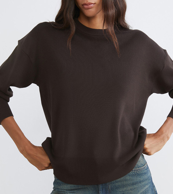 اٍل سي واي كيكي knit-notes - بني Round Neck Sweaters
