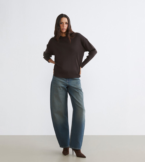 اٍل سي واي كيكي knit-notes - بني Round Neck Sweaters