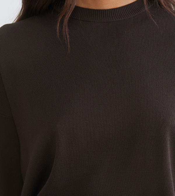 اٍل سي واي كيكي knit-notes - بني Round Neck Sweaters