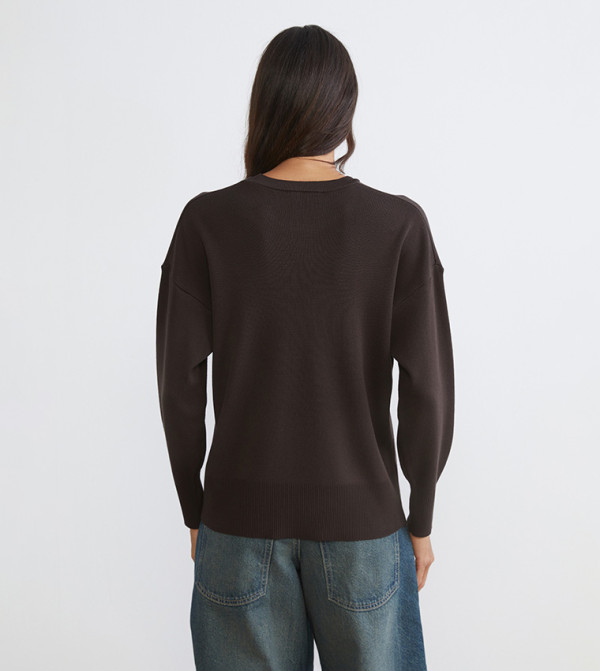 اٍل سي واي كيكي knit-notes - بني Round Neck Sweaters