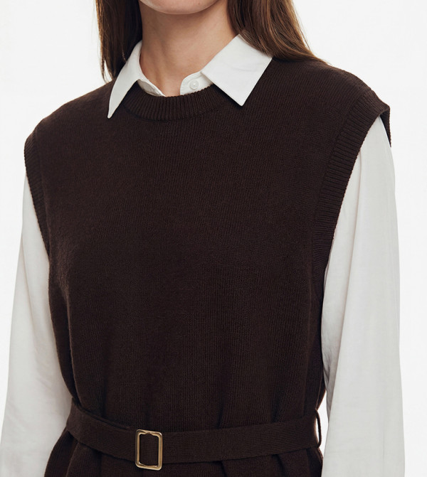 LC Waikiki  Sweaters - Brown Round Neck Sweaters