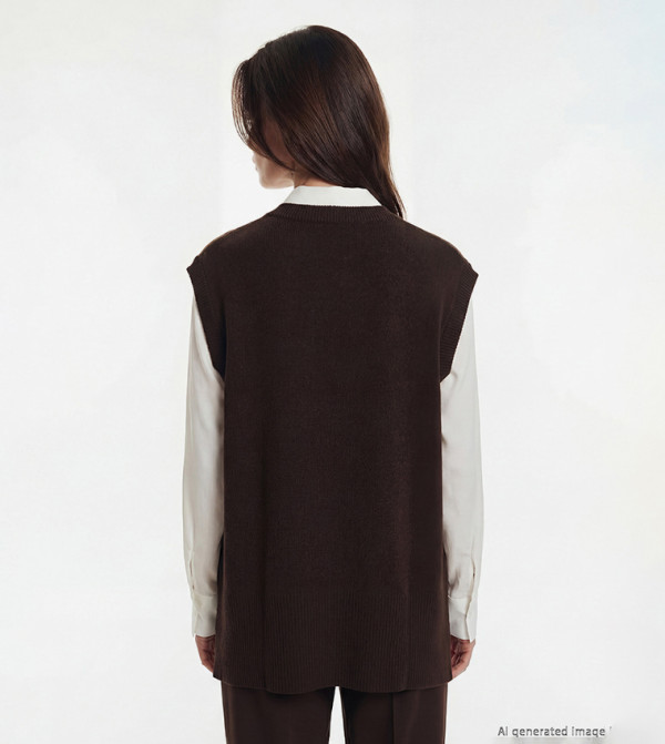 LC Waikiki  Sweaters - Brown Round Neck Sweaters