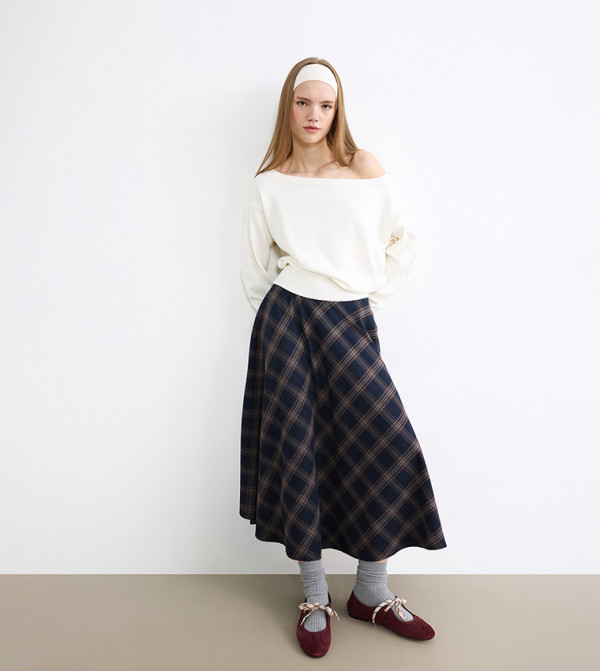 LC Waikiki  checkered-plaid-w - Navy Maxi Skirts