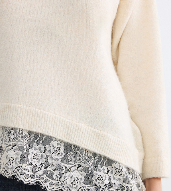 LC Waikiki  knit-notes - Cream V-neck Sweaters