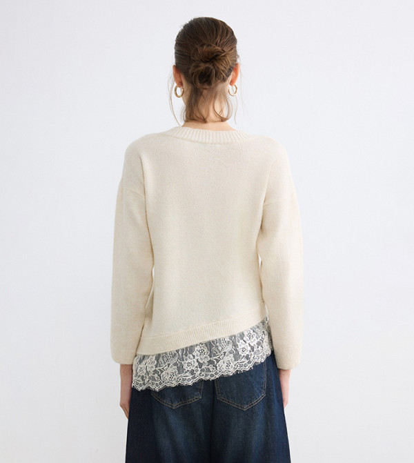 LC Waikiki  knit-notes - Cream V-neck Sweaters