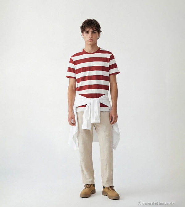 LC Waikiki Round Neck T-Shirts - Maroon Round Neck T-Shirts