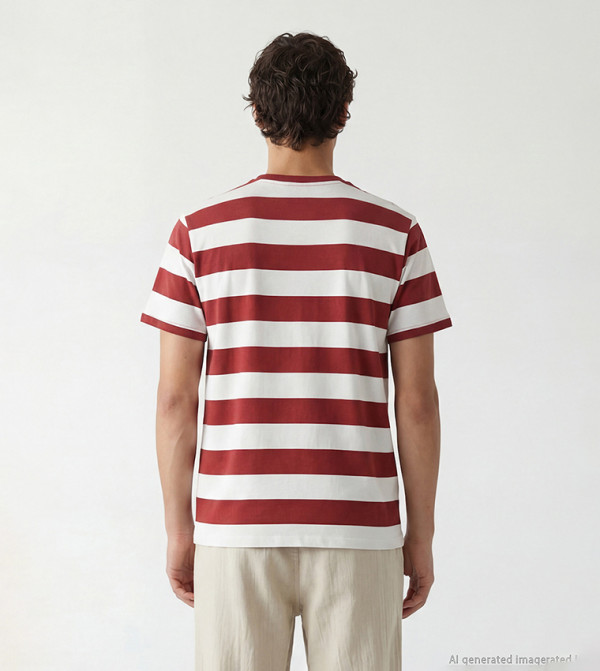 LC Waikiki Round Neck T-Shirts - Maroon Round Neck T-Shirts
