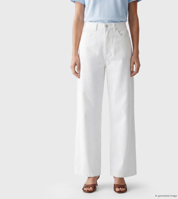 اٍل سي واي كيكي  ساق واسعة - أبيض Wide Leg Jeans