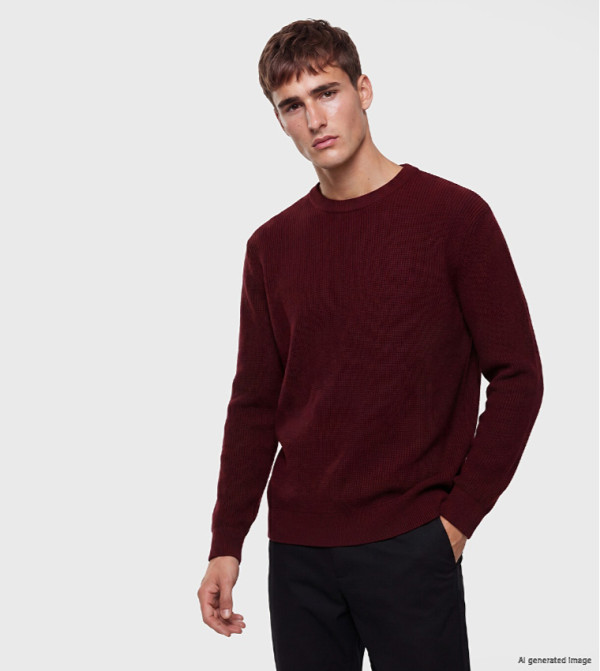 اٍل سي واي كيكي  كنزة - بورغندي Round Neck Sweaters