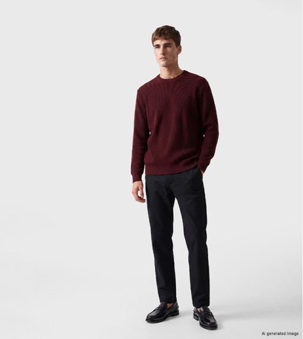 اٍل سي واي كيكي  كنزة - بورغندي Round Neck Sweaters