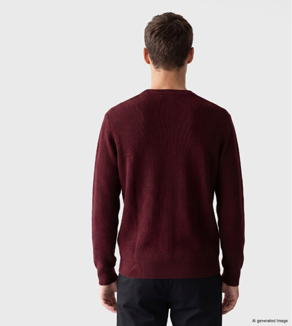 اٍل سي واي كيكي  كنزة - بورغندي Round Neck Sweaters