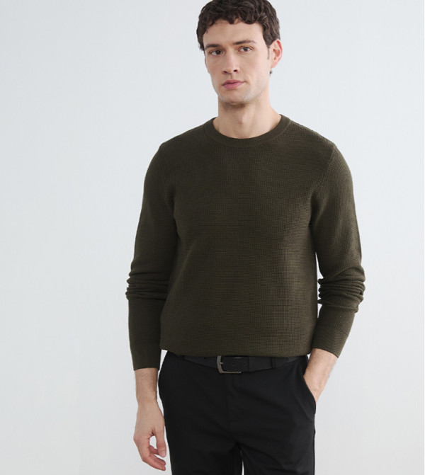اٍل سي واي كيكي  سترات و كارديغانات  - كاكي Round Neck Sweaters
