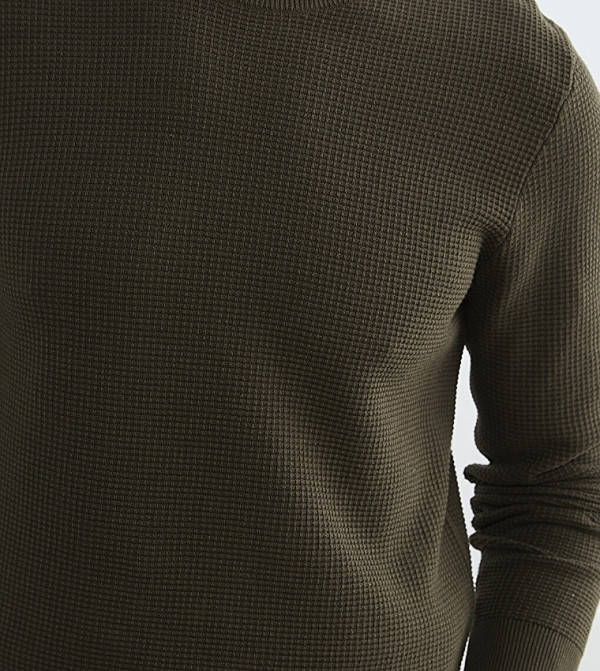 اٍل سي واي كيكي  سترات و كارديغانات  - كاكي Round Neck Sweaters