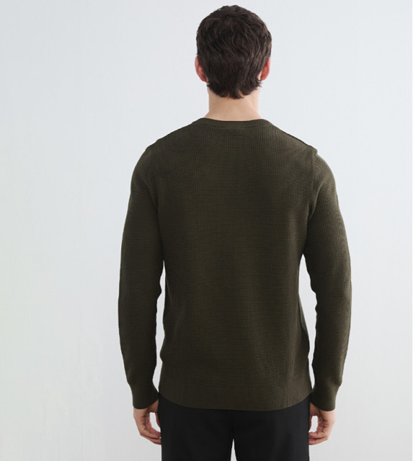 اٍل سي واي كيكي  سترات و كارديغانات  - كاكي Round Neck Sweaters