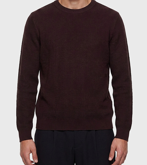 اٍل سي واي كيكي  سترات و كارديغانات  - بورغندي Round Neck Sweaters
