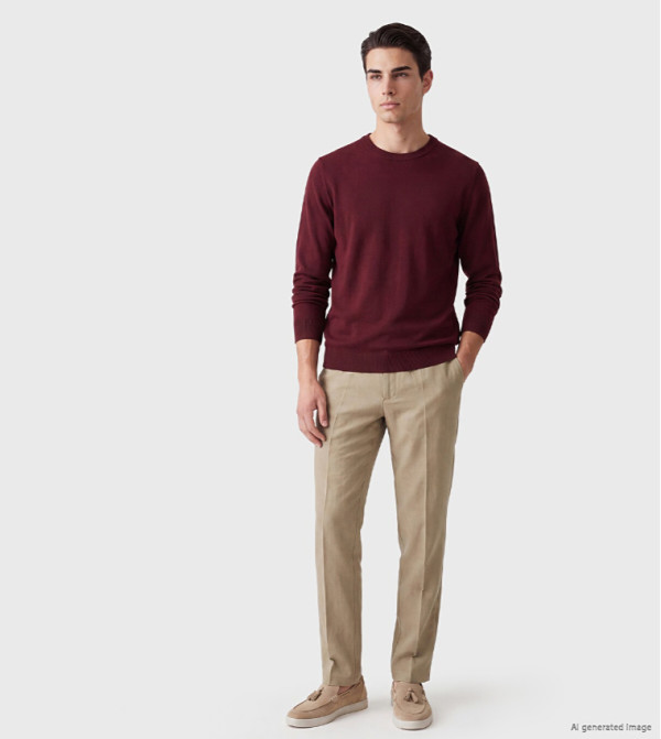 LC Waikiki  Round Neck Sweaters - Maroon Round Neck Sweaters