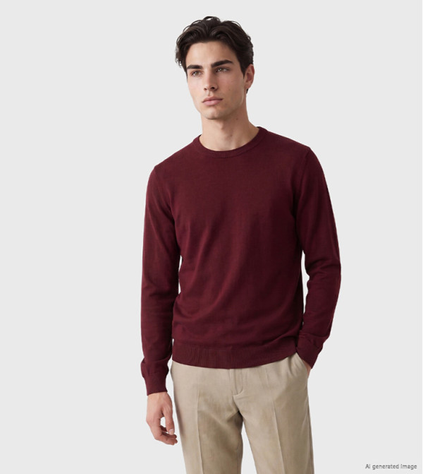 LC Waikiki  Round Neck Sweaters - Maroon Round Neck Sweaters