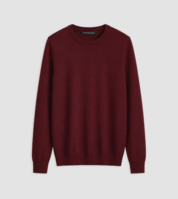 LC Waikiki  Round Neck Sweaters - Maroon Round Neck Sweaters