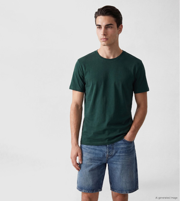 اٍل سي واي كيكي  workwear-reworked - أخضر غامق  Round Neck T-Shirts