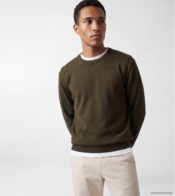اٍل سي واي كيكي  سترات بياقة دائرية - كاكي Round Neck Sweaters