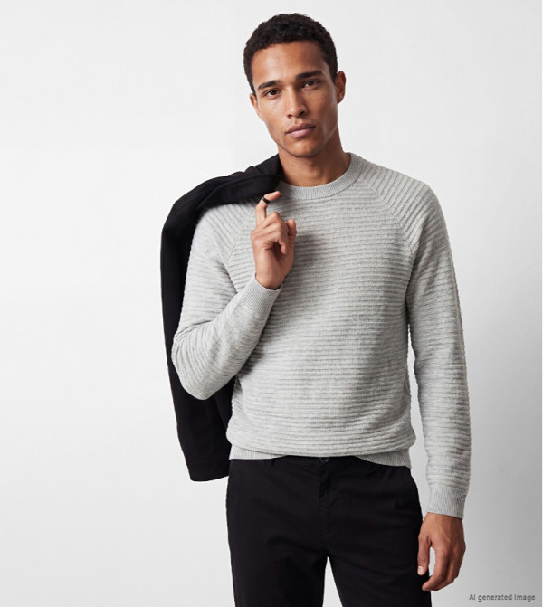 اٍل سي واي كيكي  كنزة - رمادي Round Neck Sweaters