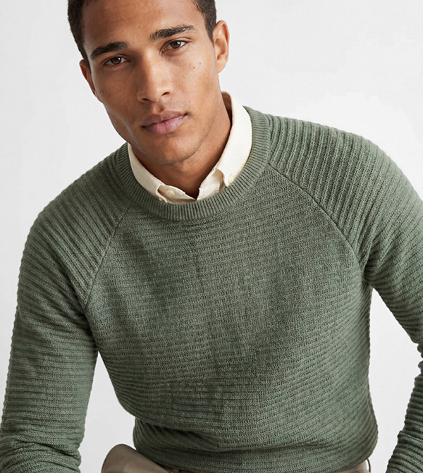 اٍل سي واي كيكي  كنزة - أخضر Round Neck Sweaters