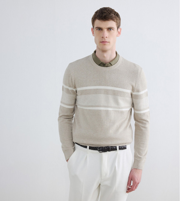 LC Waikiki  Round Neck Sweaters - Beige Round Neck Sweaters