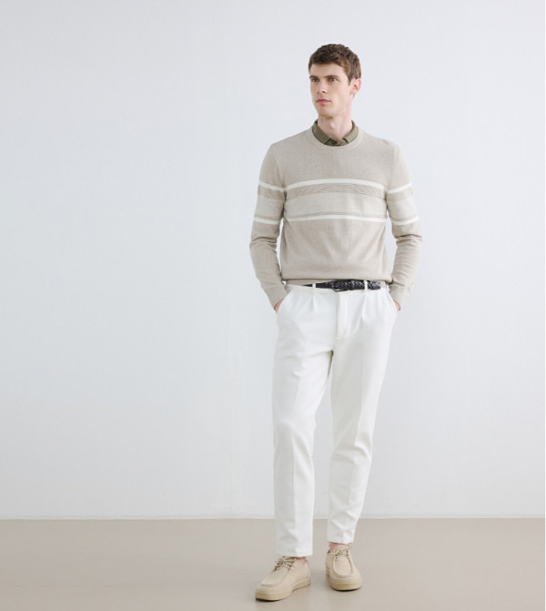 LC Waikiki  Round Neck Sweaters - Beige Round Neck Sweaters